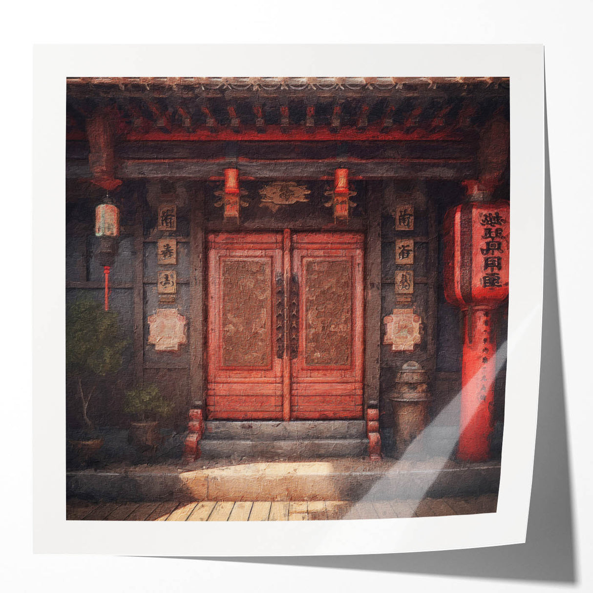 Japanese-style door in a minimalist design on a glossy photo print, suitable as extra large wall art for dining rooms.