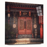 Large abstract wall art of a Japanese door in muted earth tones on acrylic glass, ideal for bedroom or dining room decor.