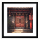 Extra large abstract art print featuring a colorful, textured depiction of a Japanese door, framed with a black mat.
