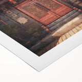 Art deco poster of a Japanese door design in muted earth tones on rolled canvas, suitable for dining room decor.
