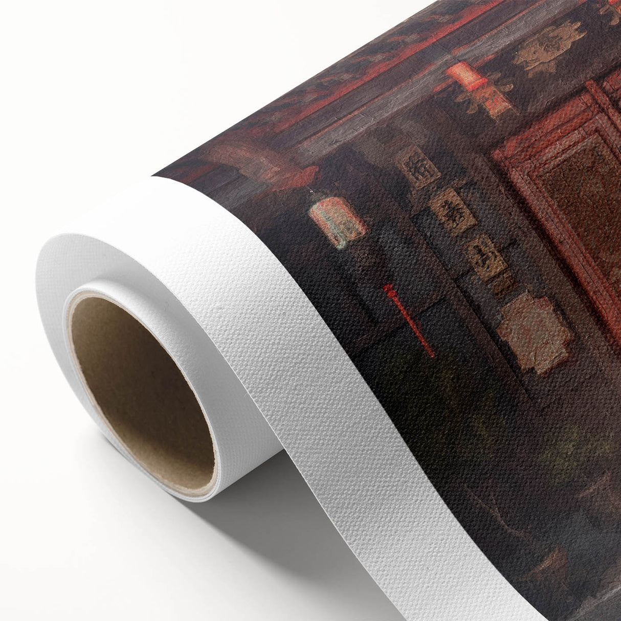 Art deco style poster of a Japanese door in muted beige and brown tones on rolled canvas, ideal for nursery wall art.