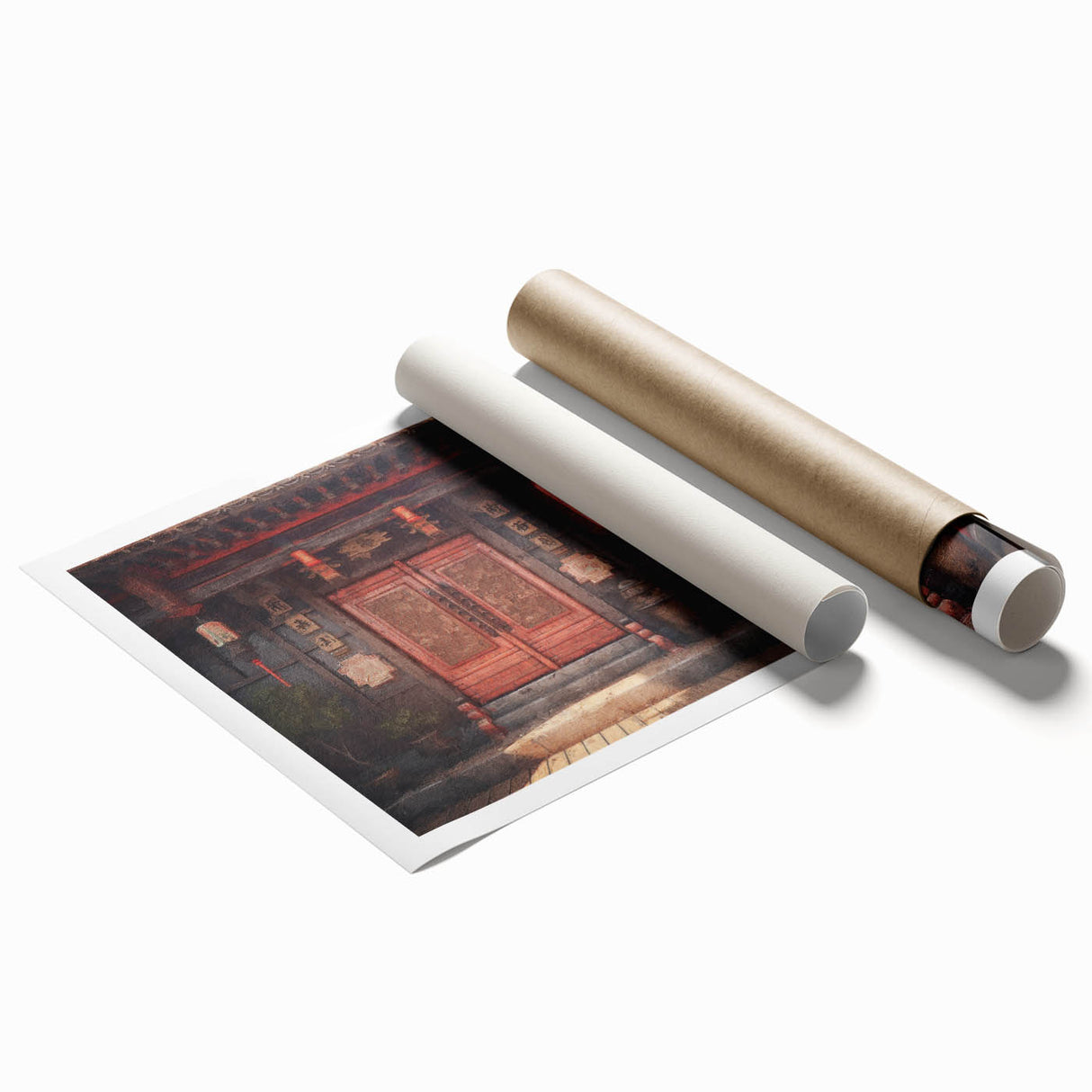 Extra large rolled print of a Japanese door with floral designs, suitable as classy bathroom or large living room wall art.