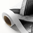 Art Deco style poster featuring geometric patterns in muted gold and navy tones on rolled canvas.