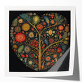 Vibrant floral wall art print featuring a mix of colorful flowers and lush green leaves, displayed in a modern setting, perfect for home decor enhancement.