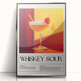 Art Deco style poster of food and drinks, in silver framed acrylic, ideal for modern kitchen decor.