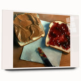 Large abstract wall art of assorted pastries in soft beige and cream tones on acrylic glass.