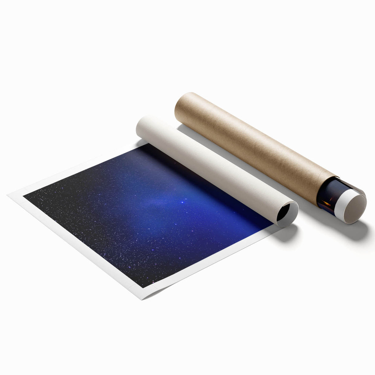 Rolled landscape print showcasing vibrant African-inspired wall art with intricate designs, securely packaged in a durable cardboard tube for safe transport.