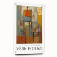 Large abstract wall art in acrylic glass featuring horizontal Rothko-inspired bands of red and orange.