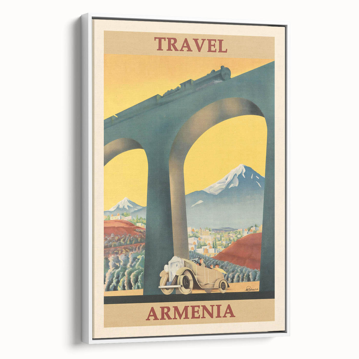 Armenia Retro Travel Poster | Vintage Mountain and Car Print