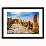 Extra large abstract art print featuring a textured, colorful depiction of an Algerian landscape on a framed black canvas.