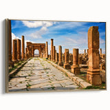 Framed canvas landscape art painting of the Algerian desert, featuring vibrant orange and gold tones.