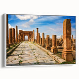 Framed canvas of a vintage Algerian landscape in black and white tones, ideal for bedroom wall art.