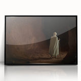 Large abstract wall art depicting an Ethiopian landscape in muted earth tones on a framed acrylic.