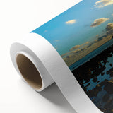 Art deco poster of a vibrant Mauritius landscape on rolled canvas, suitable as nursery wall art or for dining room decor.