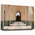 Large abstract wall art depicting Moroccan scenery in vibrant earth tones on acrylic glass.