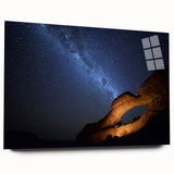 Large abstract wall art of Namibian scenery on acrylic glass, featuring earthy and blue tones.