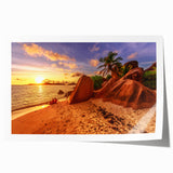 Extra large rolled print of Seychelles scenery with vibrant green and blue tones, ideal for art wall dining room.