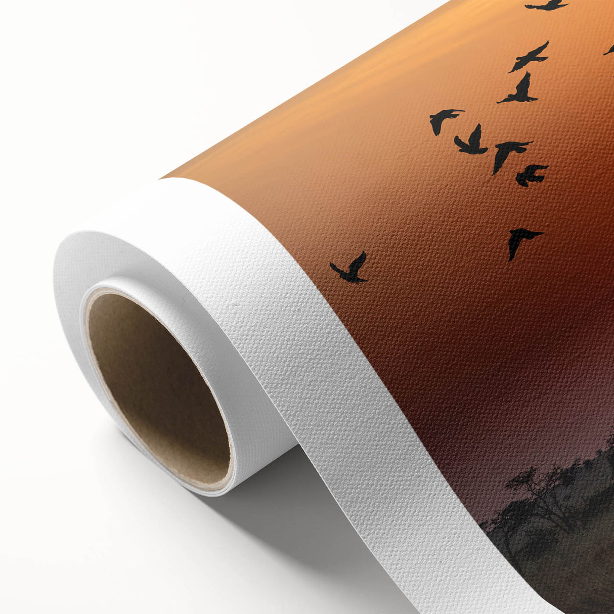 Art Deco style poster of a Tanzanian landscape on rolled canvas, featuring muted earth tones, ideal for nursery wall art.