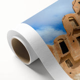 Art deco poster depicting a Tunisian landscape on rolled canvas, with muted earth tones, ideal for nursery wall art.