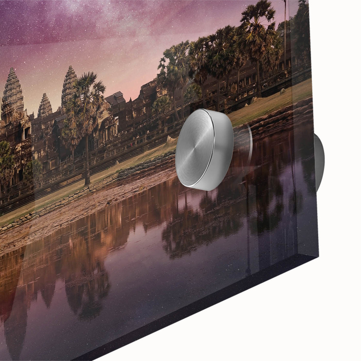Large abstract wall art depicting a Cambodian landscape in muted earth tones on acrylic glass.