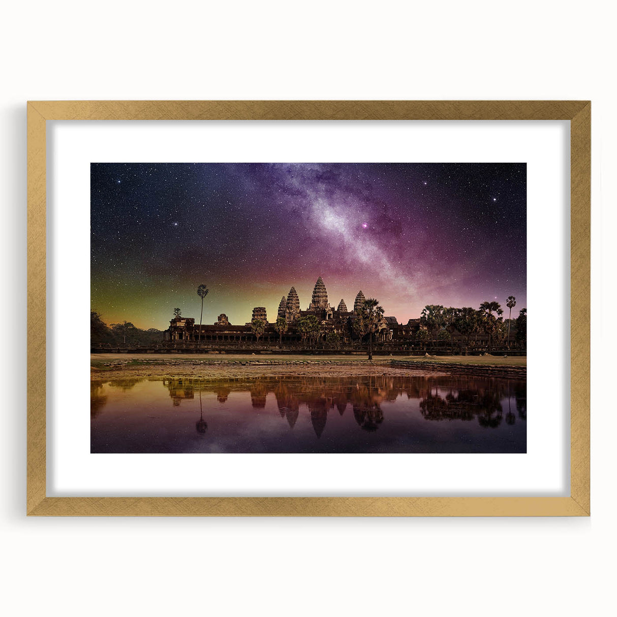 Extra large framed abstract art print depicting a textured Cambodian scenery in muted earth tones.