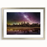 Textured art depicting a serene Cambodian landscape in muted earth tones, framed in silver, ideal for bedroom art.