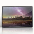 Large abstract wall art depicting a Cambodian scenery in muted earth tones, framed in black acrylic.
