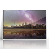 Acrylic print of a Cambodian landscape in muted earth tones, framed in white, suitable as modern art wall decor.