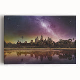Black and white photograph of Angkor Wat on stretched canvas, ideal for kitchen art.