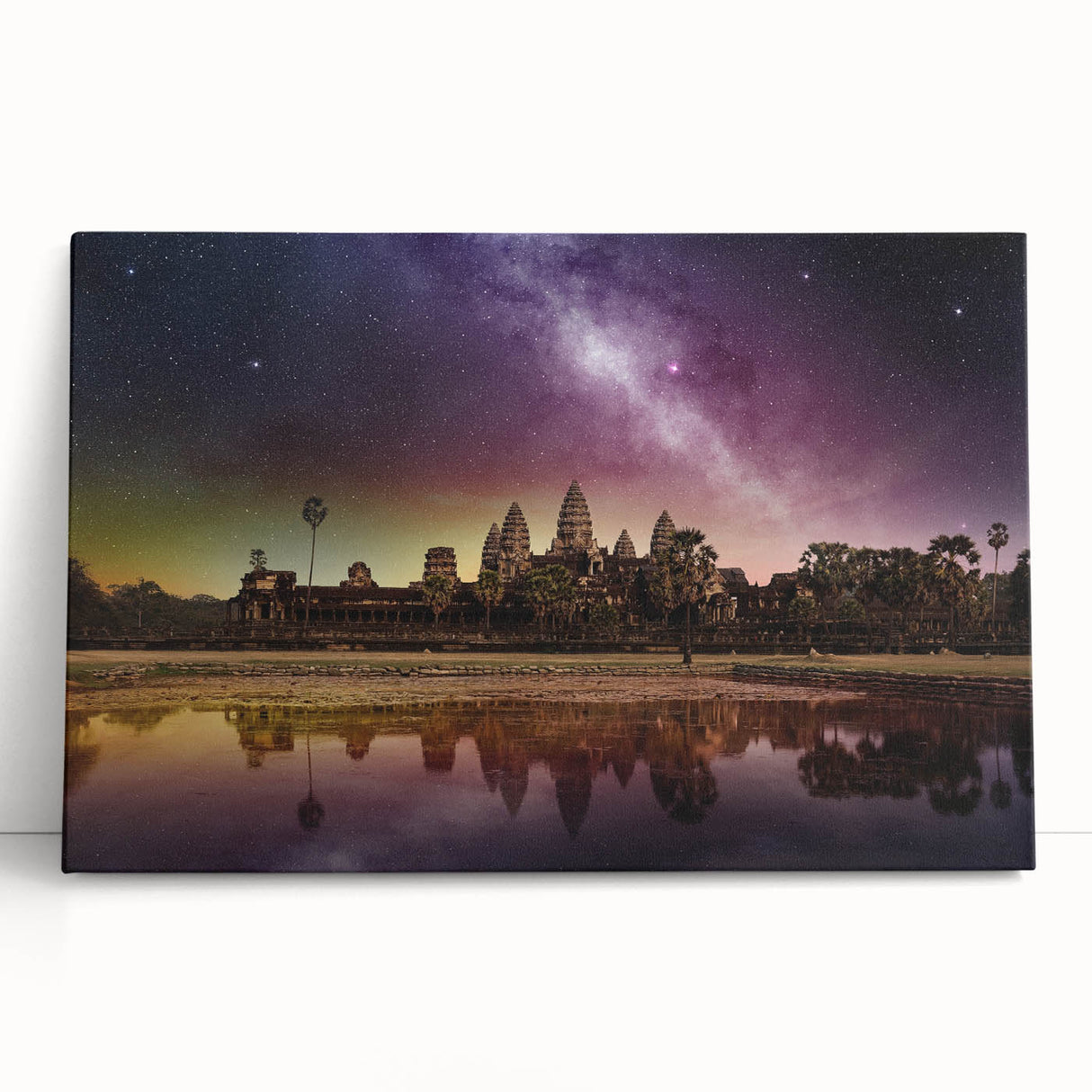 Black and white photograph on stretched canvas of Cambodian scenery, ideal for kitchen wall art or bedroom ambiance.