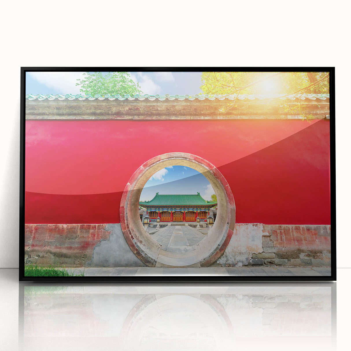 Large abstract wall art featuring a minimalist Beijing cityscape in black and white tones on framed acrylic.