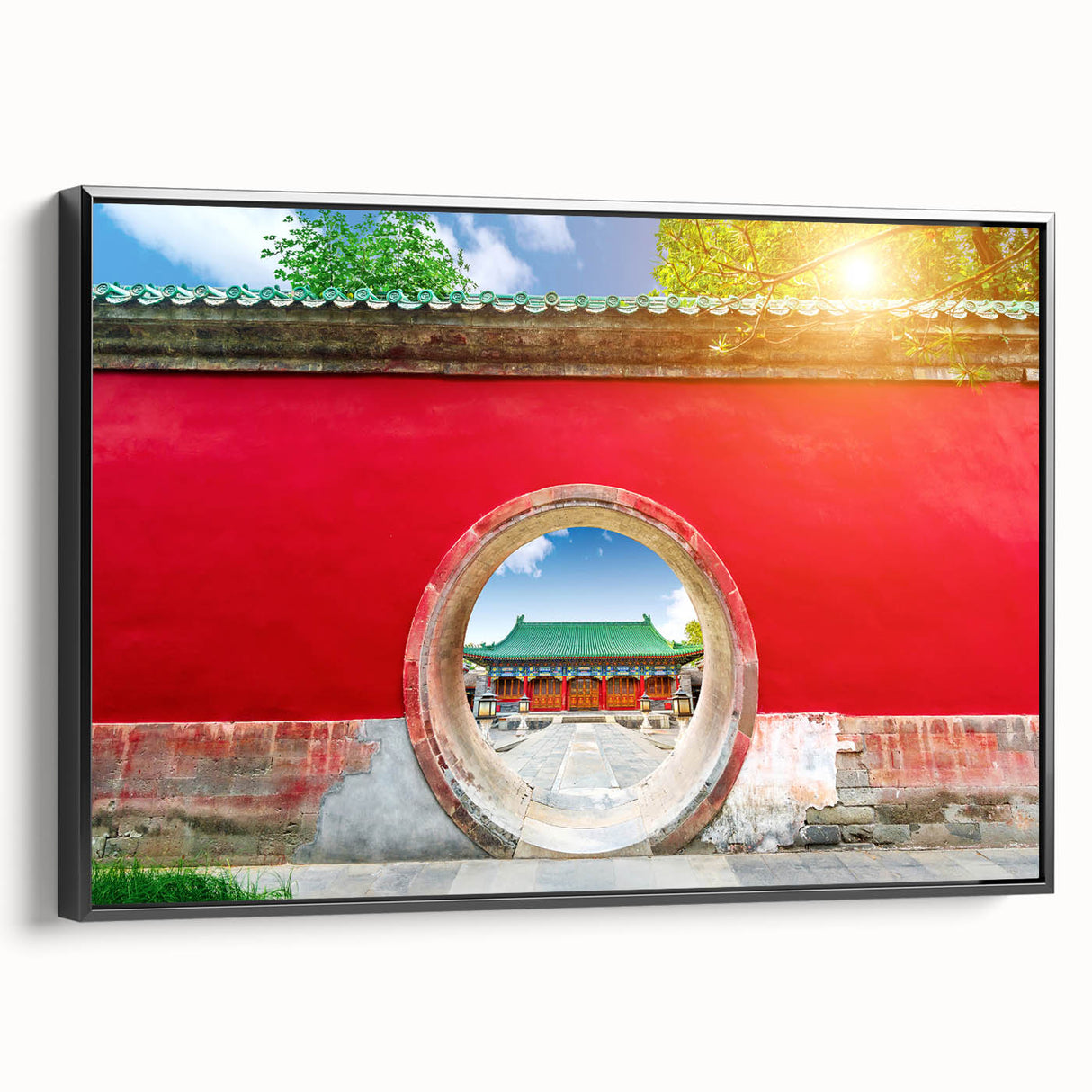 Black and white wall art featuring a vintage-style Beijing landscape on framed canvas, ideal for bedroom decor.
