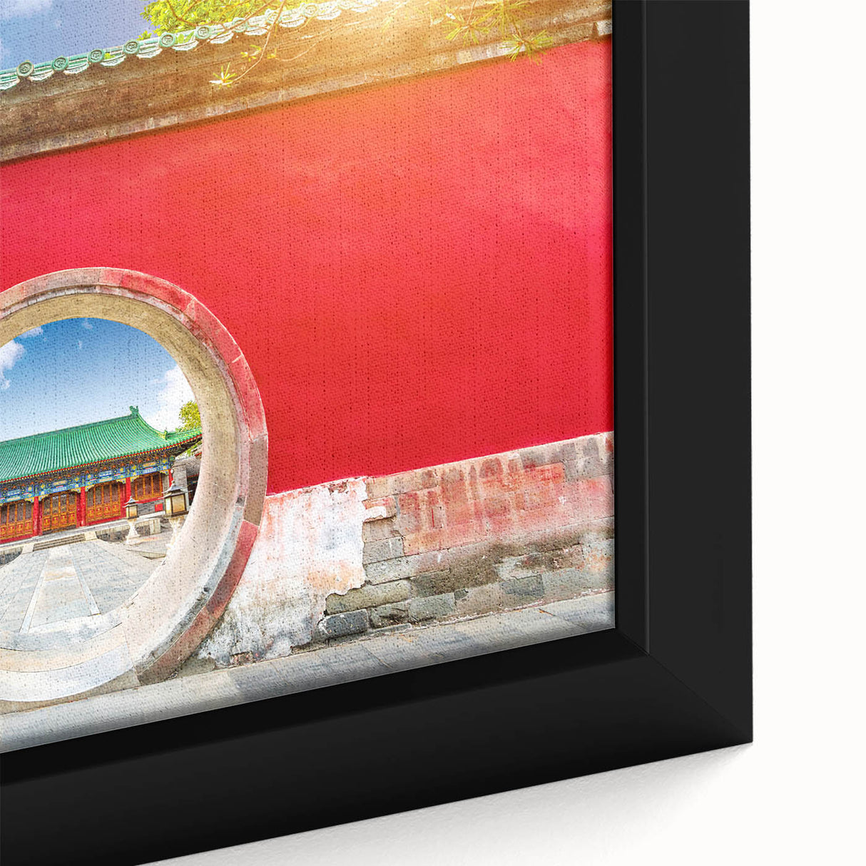 Black wall art featuring a textured, colorful Beijing cityscape on a large framed canvas, ideal for living room decor.