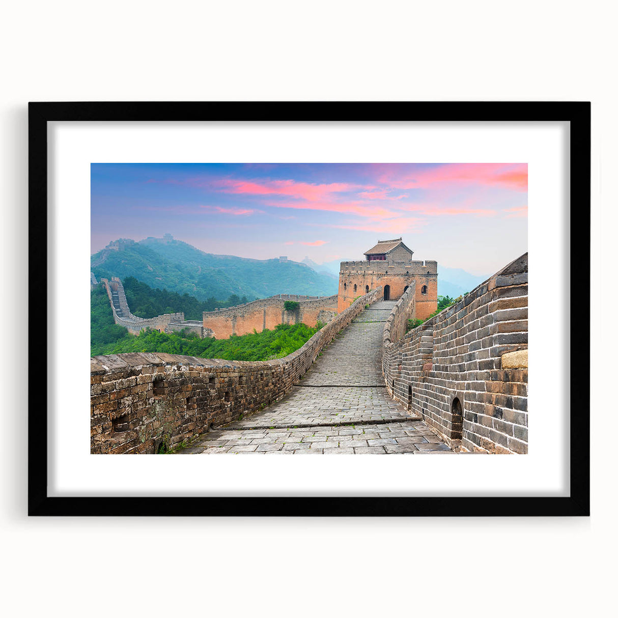 Extra large abstract art print of the Great Wall of China in vibrant, colorful hues on a textured canvas.