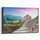 Black and white framed canvas of the Great Wall of China, in a vintage poster style, ideal for bedroom wall decor.
