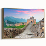 Framed canvas of the Great Wall of China in muted earth tones, ideal for bedroom wall art.