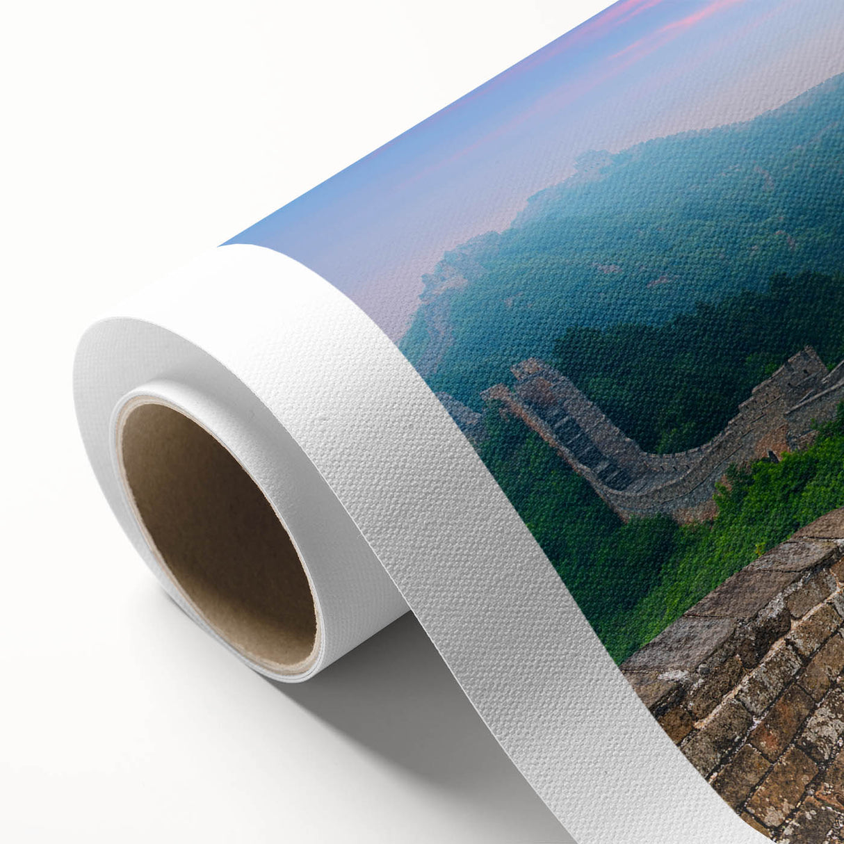 Art Deco poster of the Great Wall of China in muted earth tones on rolled canvas, ideal for nursery wall art.