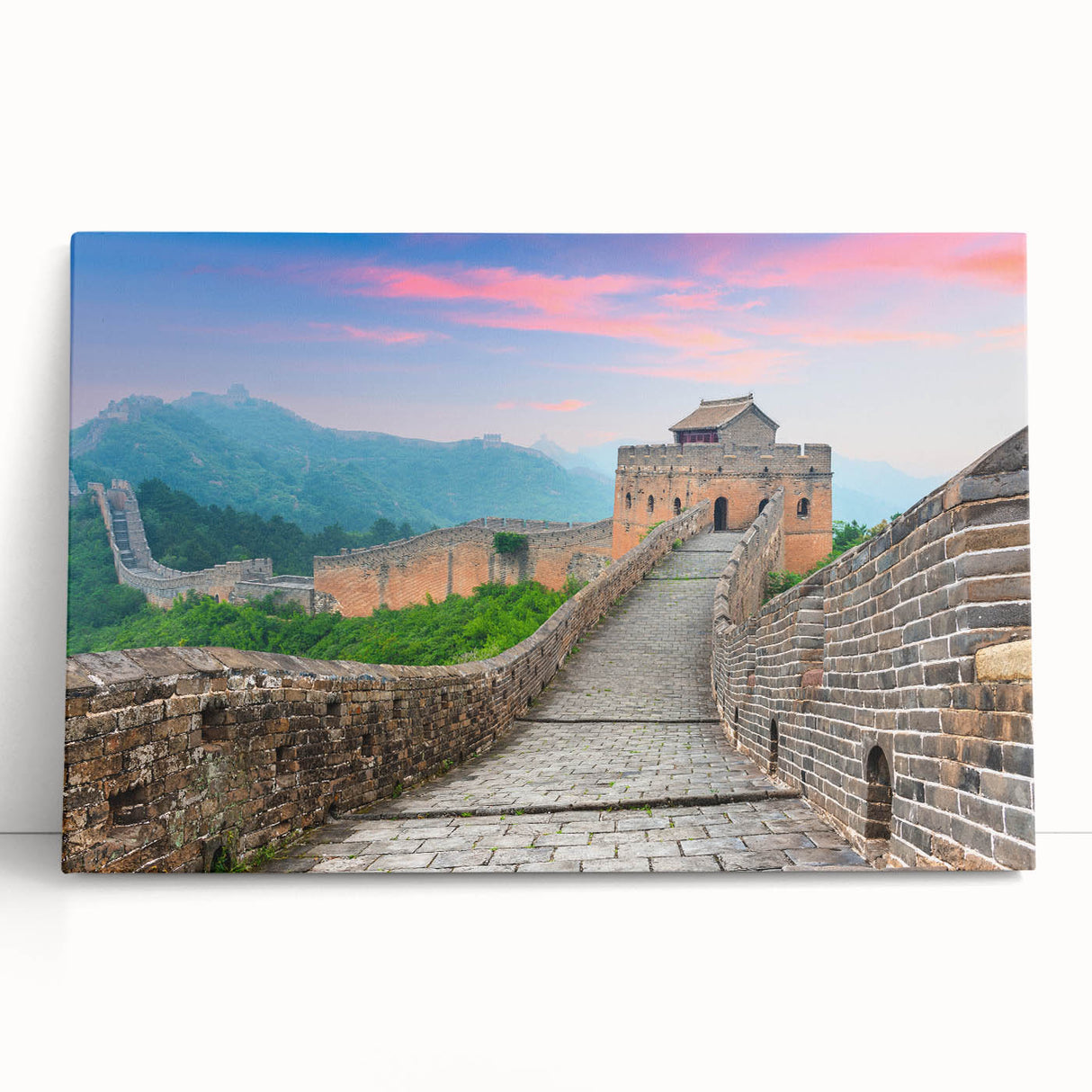Black and white panoramic photo of the Great Wall of China on stretched canvas, suitable for kitchen wall art.