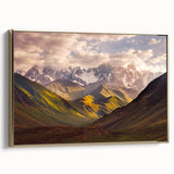 Framed canvas depicting a vintage-style landscape painting of the Georgian countryside, in muted earth tones.