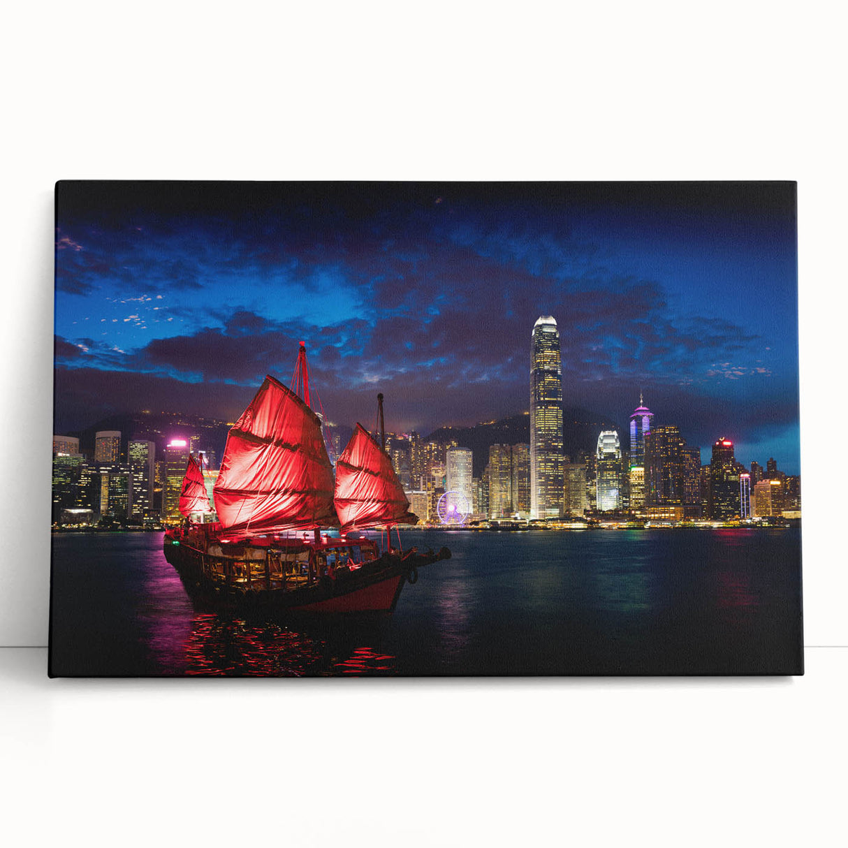Black and white photograph of Hong Kong skyline on large stretched canvas, ideal for kitchen wall art or bedroom decor.