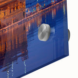 Large abstract wall art featuring mid-century modernist style Indian scenery in vibrant colors on acrylic glass.