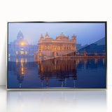 Mid-century modernist art depicting the Taj Mahal in muted silver tones on a framed acrylic print.