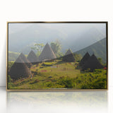 Framed acrylic print of an Indonesian landscape in muted earth tones, ideal for modern art wall decor.