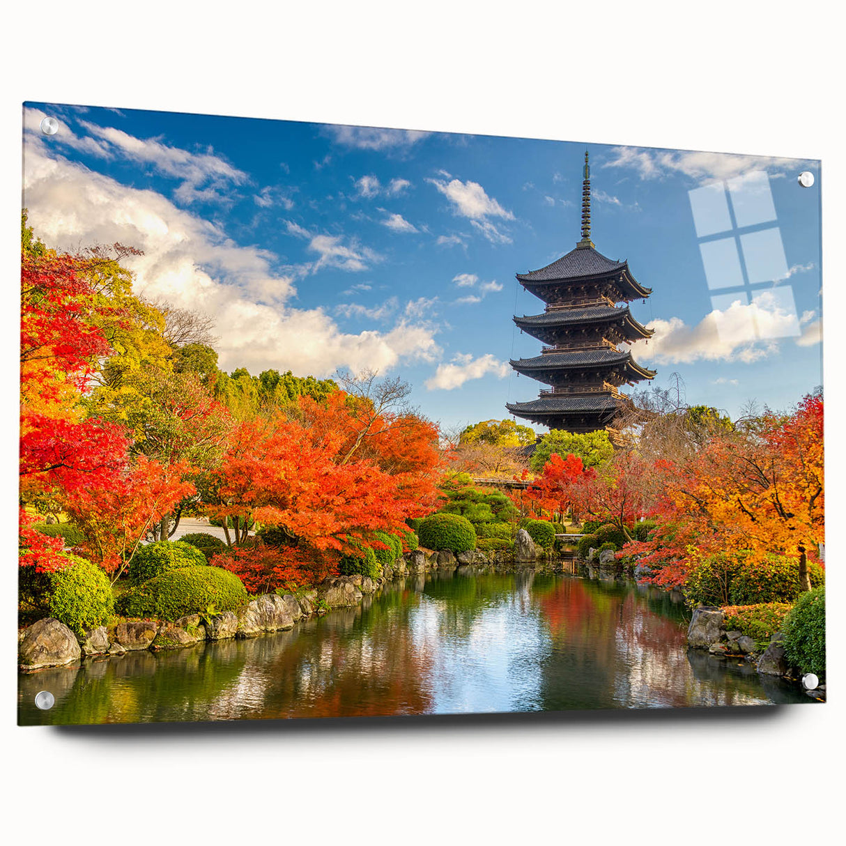 Large abstract acrylic print of a Kyoto scenery in muted earth tones, ideal for dining room decor.