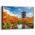 Black and white landscape art painting of Kyoto on framed canvas, ideal for bedroom wall decor.