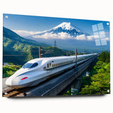 Acrylic print of Mount Fuji with soft pink and blue sky, ideal for bedroom or dining room decor.