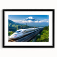 Extra large abstract art print of Mount Fuji in vibrant colors on a textured canvas, framed in black.