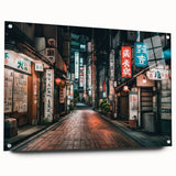 Acrylic print of Tokyo skyline in muted gray and blue tones, ideal for modern bedroom or dining room decor.