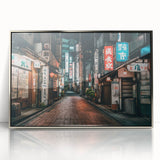 Mid-century modernist art depicting Tokyo skyline in muted silver and gray tones on acrylic, ideal for modern art wall decor.