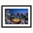 Extra large abstract art print of Seoul skyline in vibrant, colorful hues on textured canvas, ideal for living room decor.
